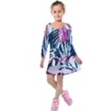 Colorful palm pattern Kids  Long Sleeve Velvet Dress View1