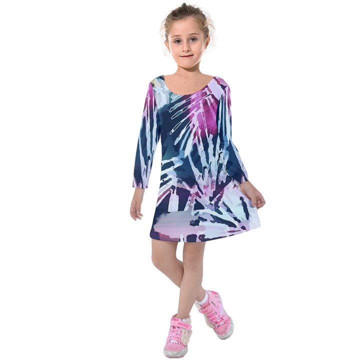 Colorful palm pattern Kids  Long Sleeve Velvet Dress