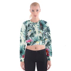 Grey Flowers Women s Cropped Sweatshirt by Brittlevirginclothing