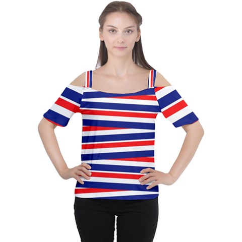 Red White Blue Patriotic Ribbons Women s Cutout Shoulder Tee by Nexatart