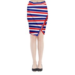 Red White Blue Patriotic Ribbons Midi Wrap Pencil Skirt