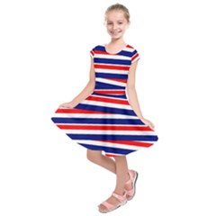 Red White Blue Patriotic Ribbons Kids  Short Sleeve Dress