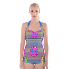 Holidays Occasions Easter Eggs Boyleg Halter Swimsuit 