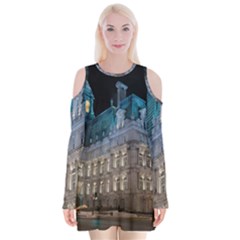 Montreal Quebec Canada Building Velvet Long Sleeve Shoulder Cutout Dress by Nexatart