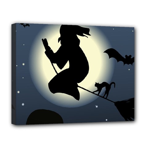 Halloween Card With Witch Vector Clipart Canvas 14  X 11 