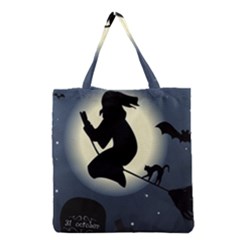 Halloween Card With Witch Vector Clipart Grocery Tote Bag by Nexatart