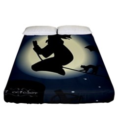 Halloween Card With Witch Vector Clipart Fitted Sheet (california King Size)