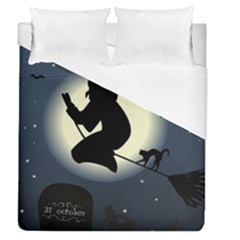 Halloween Card With Witch Vector Clipart Duvet Cover (queen Size)