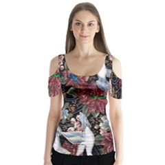 Quilt Butterfly Sleeve Cutout Tee 