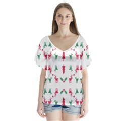 Reindeer Pattern Flutter Sleeve Top