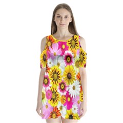 Flowers Blossom Bloom Nature Plant Shoulder Cutout Velvet  One Piece