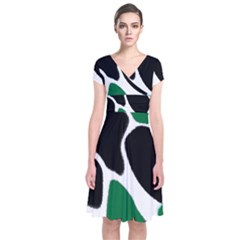 Green Black Digital Pattern Art Short Sleeve Front Wrap Dress by Nexatart