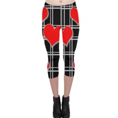 Red Hearts Pattern Capri Leggings  by Valentinaart