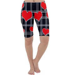 Red Hearts Pattern Cropped Leggings  by Valentinaart