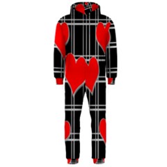 Red Hearts Pattern Hooded Jumpsuit (men)  by Valentinaart