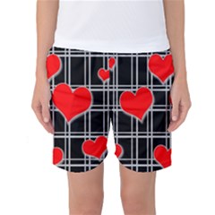 Red Hearts Pattern Women s Basketball Shorts by Valentinaart