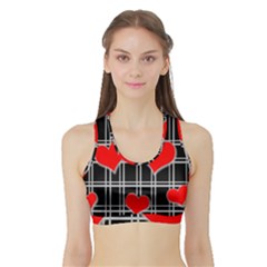 Red Hearts Pattern Sports Bra With Border by Valentinaart