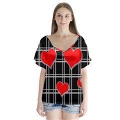 Red Hearts Pattern Flutter Sleeve Top