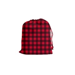 Red And Black Plaid Pattern Drawstring Pouches (small)  by Valentinaart