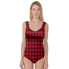 Red And Black Plaid Pattern Princess Tank Leotard 