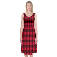 Red And Black Plaid Pattern Midi Sleeveless Dress by Valentinaart