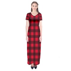 Red And Black Plaid Pattern Short Sleeve Maxi Dress by Valentinaart