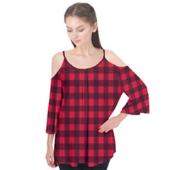 Red And Black Plaid Pattern Flutter Tees