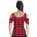 Red and black plaid pattern Butterfly Sleeve Cutout Tee  View2