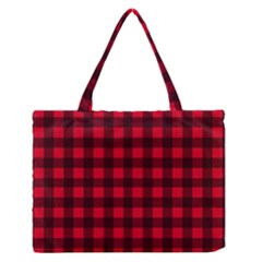 Red And Black Plaid Pattern Medium Zipper Tote Bag