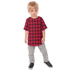 Red And Black Plaid Pattern Kids  Raglan Tee