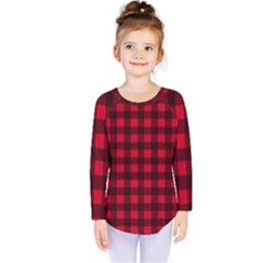 Red And Black Plaid Pattern Kids  Long Sleeve Tee