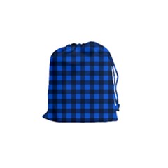 Blue And Black Plaid Pattern Drawstring Pouches (small)  by Valentinaart