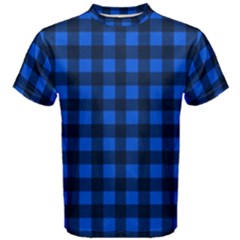 Blue And Black Plaid Pattern Men s Cotton Tee by Valentinaart