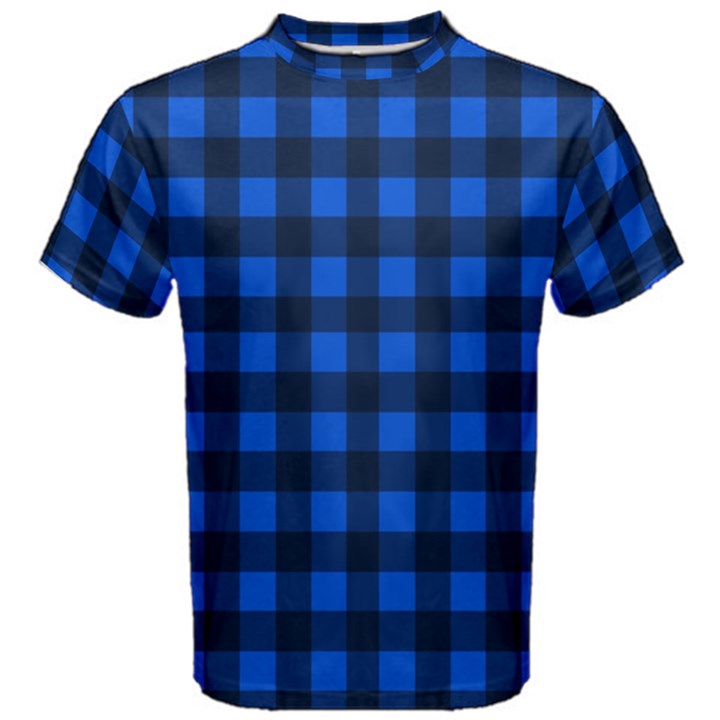 Blue and black plaid pattern Men s Cotton Tee