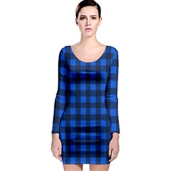 Blue And Black Plaid Pattern Long Sleeve Bodycon Dress by Valentinaart