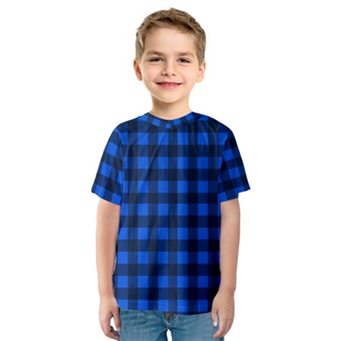 Blue And Black Plaid Pattern Kids  Sport Mesh Tee by Valentinaart