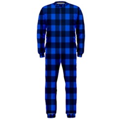 Blue And Black Plaid Pattern Onepiece Jumpsuit (men)  by Valentinaart