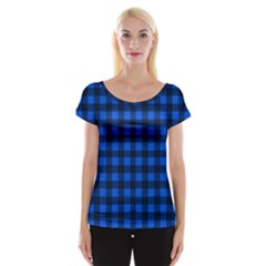 Blue And Black Plaid Pattern Women s Cap Sleeve Top by Valentinaart