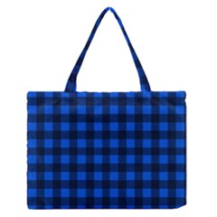 Blue And Black Plaid Pattern Medium Zipper Tote Bag