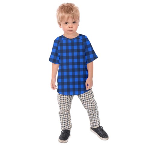 Blue And Black Plaid Pattern Kids  Raglan Tee by Valentinaart