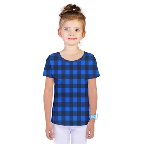 Blue And Black Plaid Pattern Kids  One Piece Tee by Valentinaart