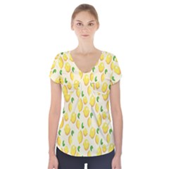 Pattern Template Lemons Yellow Short Sleeve Front Detail Top by Nexatart