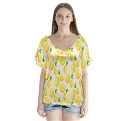 Pattern Template Lemons Yellow Flutter Sleeve Top by Nexatart