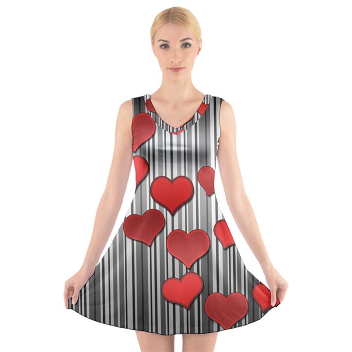 Valentines day pattern V-Neck Sleeveless Skater Dress