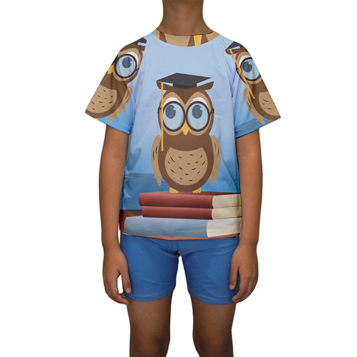 Read Owl Book Owl Glasses Read Kids  Short Sleeve Swimwear