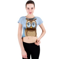 Read Owl Book Owl Glasses Read Crew Neck Crop Top by Nexatart