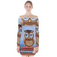 Read Owl Book Owl Glasses Read Long Sleeve Off Shoulder Dress