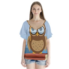 Read Owl Book Owl Glasses Read Flutter Sleeve Top by Nexatart