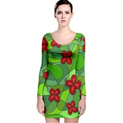 Flowers Long Sleeve Velvet Bodycon Dress by Valentinaart