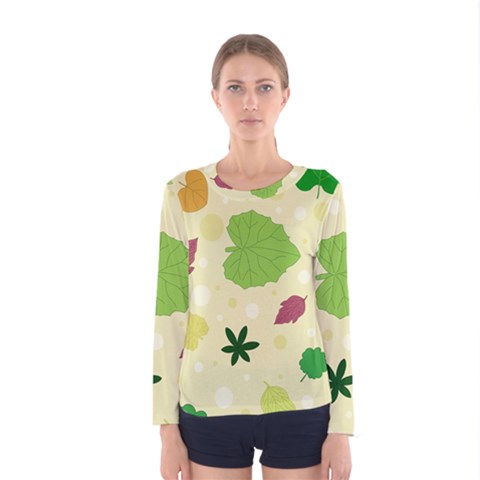 Leaves Pattern Women s Long Sleeve Tee by Nexatart